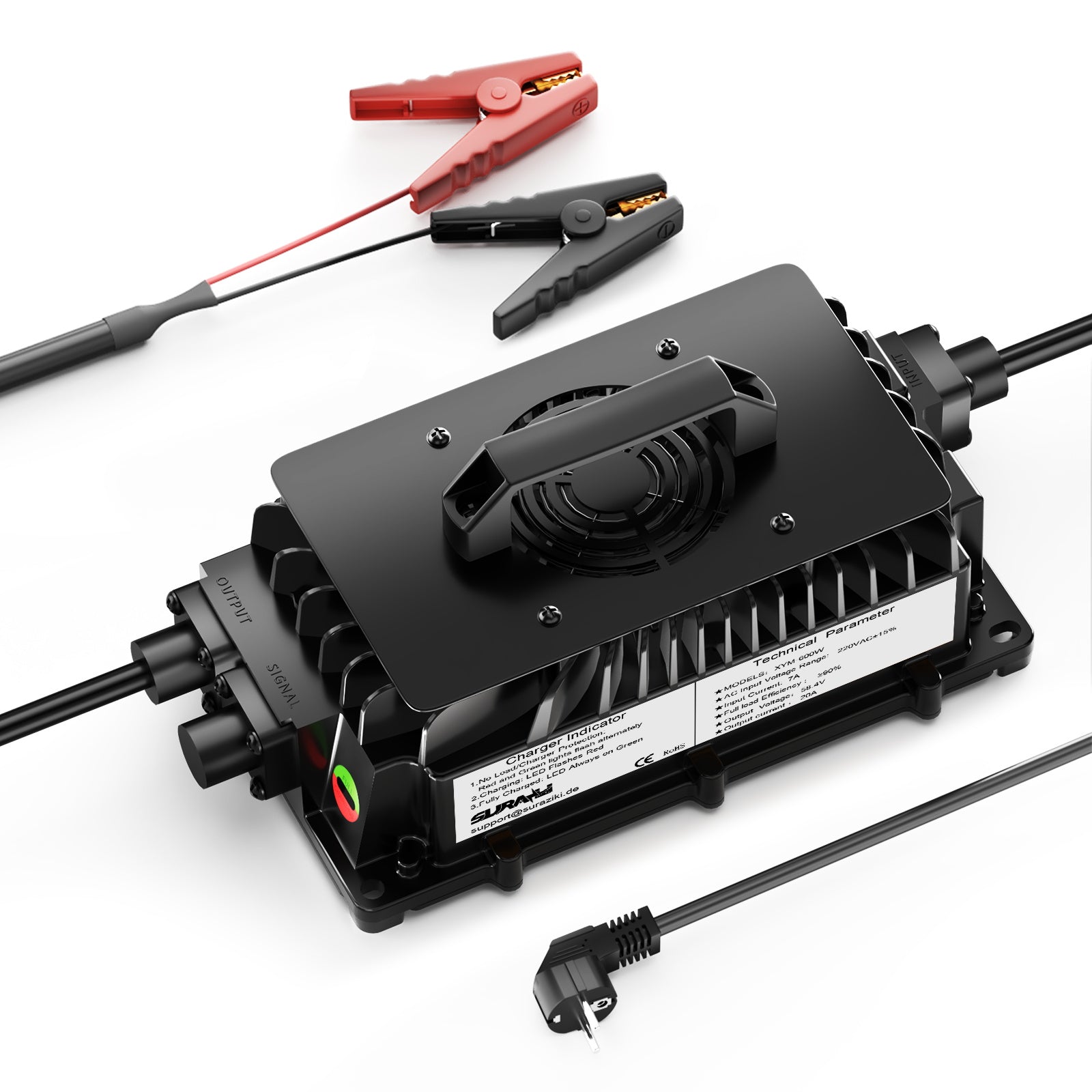 Suraziki 51,2V (48V 16)SLiFePO4 batterioplader, 58,4V 20A vandtæt litiumoplader, 0V BMS-aktivering, til golfvogn, trollingmotor