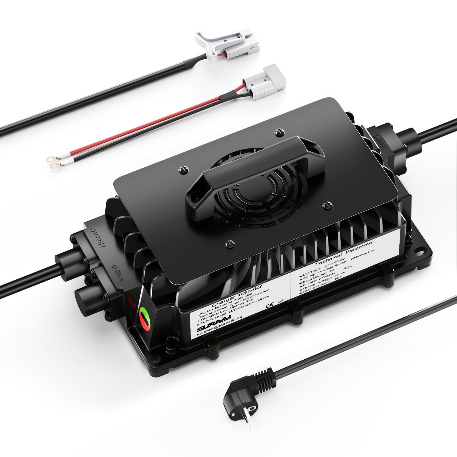 Suraziki 51,2V (48V 16)SLiFePO4 batterioplader, 58,4V 20A vandtæt litiumoplader, 0V BMS-aktivering, til golfvogn, trollingmotor