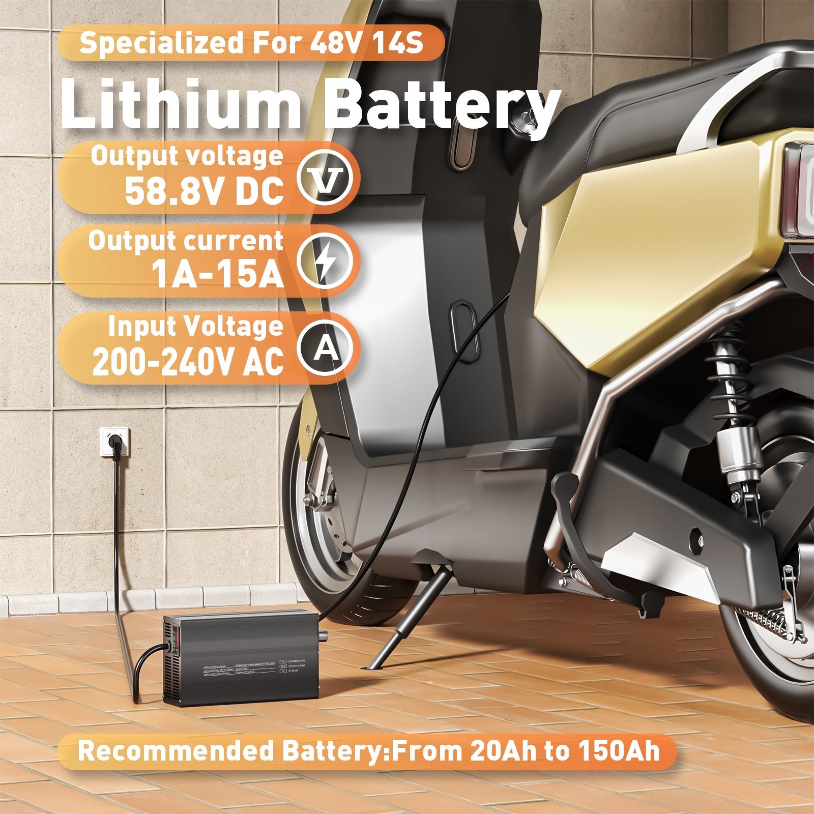 Suraziki 58,8V 1-15A justerbar litiumbatterioplader til 14S 51,8V Li-Ion/Ternære Lithium/Polymer Batterier, Ebike Scooter Batterioplader