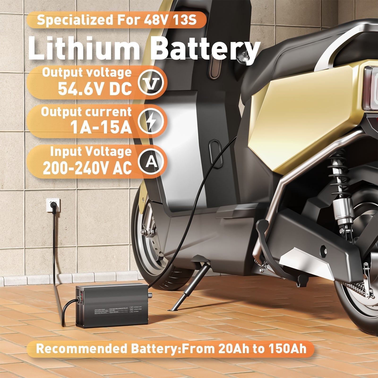 Suraziki 54.6V 1-15A Current Adjustable Lithium Battery Charger for 13S 48.1V Li-Ion/Ternary Lithium/Polymer Batteries, Ebike Scooter Battery Charger