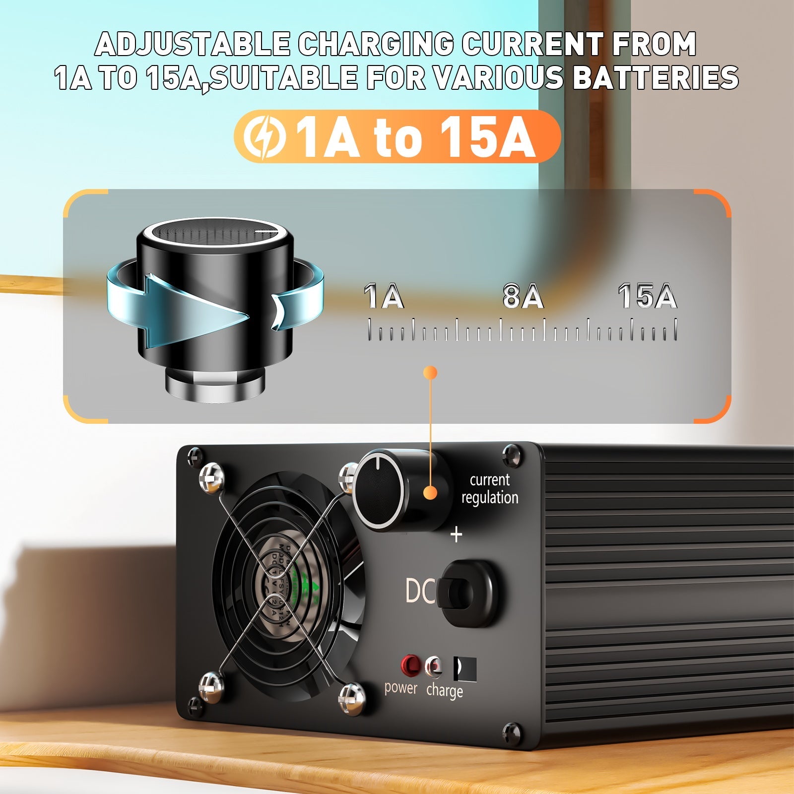 Suraziki 58,4V 1-15A justerbar strøm litium LiFePO4 batterioplader til 16S 51,2V (48V) LiFePO4-batteri, køleventilator, aluminiumslegeringshus, LCD-skærm