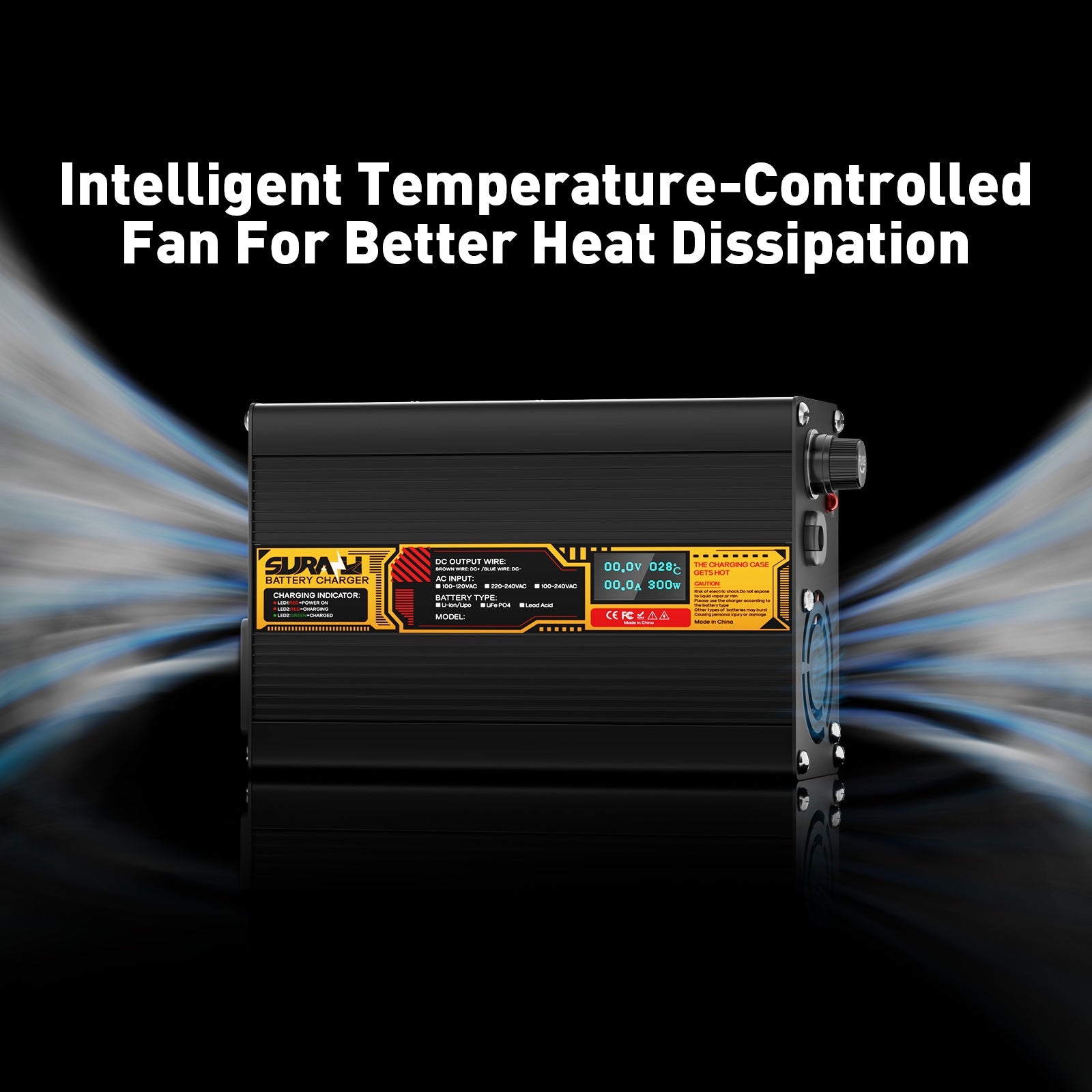 Suraziki LiFePO4 58,4V 5A batterioplader til 48V/51,2V litiumjernfosfatbatterier, LED-display, fuld beskyttelse