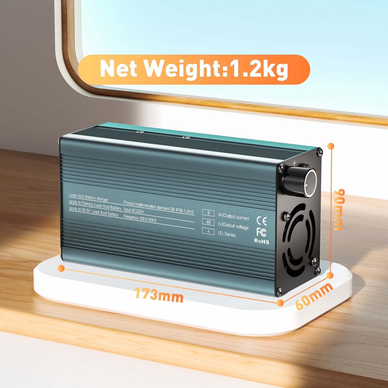 Suraziki 48 V 1–8 A Strom einstellbares Batterieladegerät, funktioniert mit allen Blei-Säure-Batterien (geflutet, versiegelt, AGM, Gel), LCD-Display, Kühlventilatoren, Gehäuse aus Aluminiumlegierung