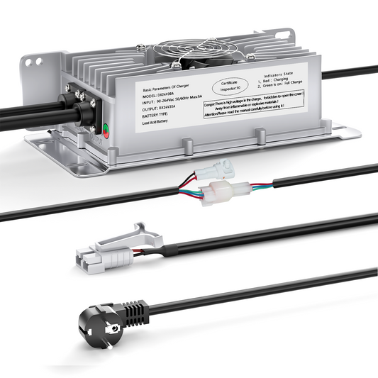 Suraziki 24V 30A blybatterioplader, IP65 vandtæt, med låsekabel til palleløfter/gulvskrubber/golfvogn/gaffeltruck