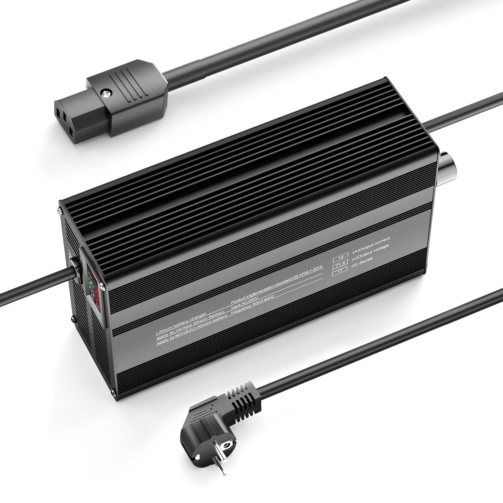 Suraziki 71.4V 1-15A Current Adjustable Lithium Battery Charger for 17S 62.9V Li-Ion/Ternary Lithium/Polymer Batteries, Ebike Scooter Battery Charger