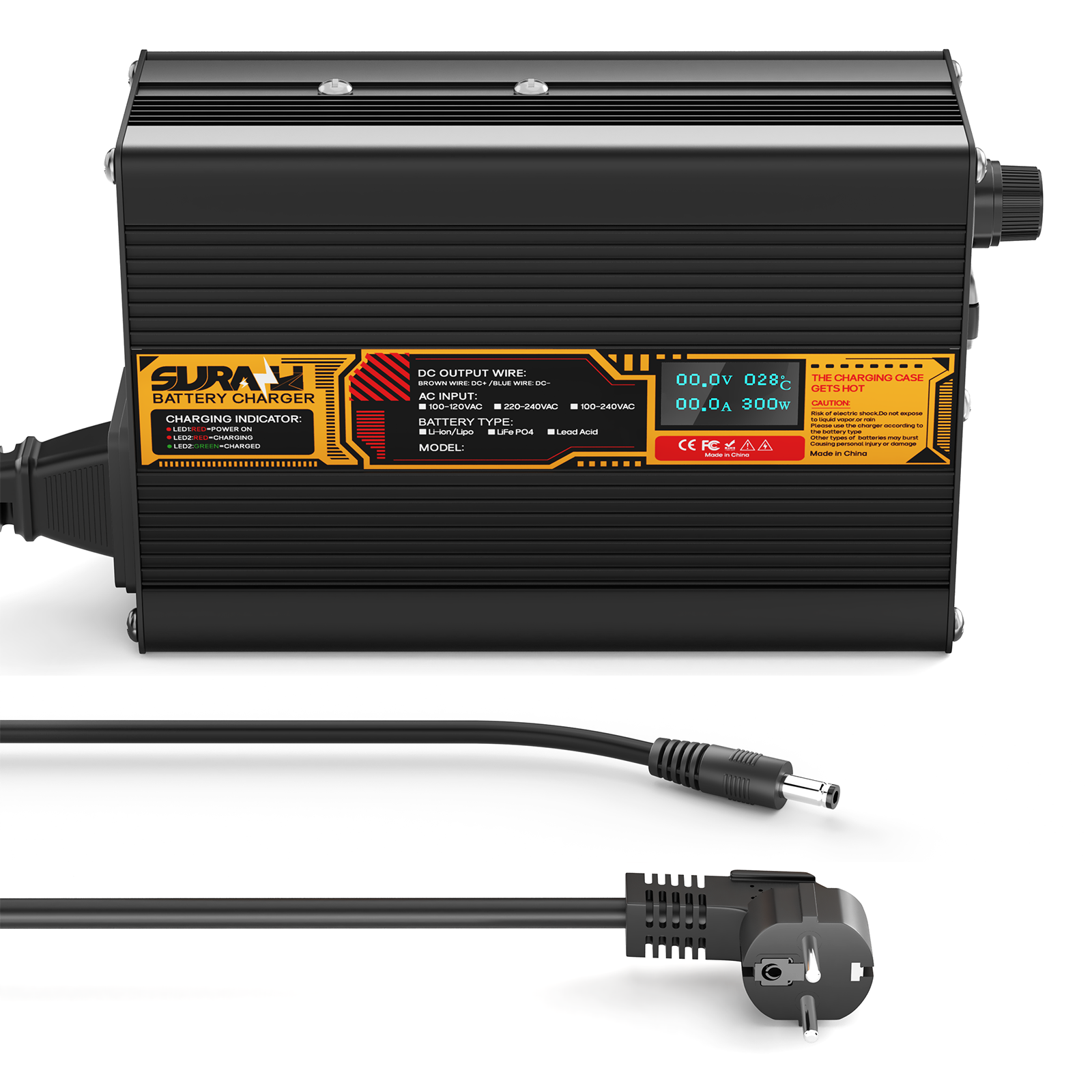 Suraziki Lithium 79.8V 3A Battery Charger for 70.3V Lithium-ion polymer batteries, LED Display, Full Protection，Aluminum alloy shell