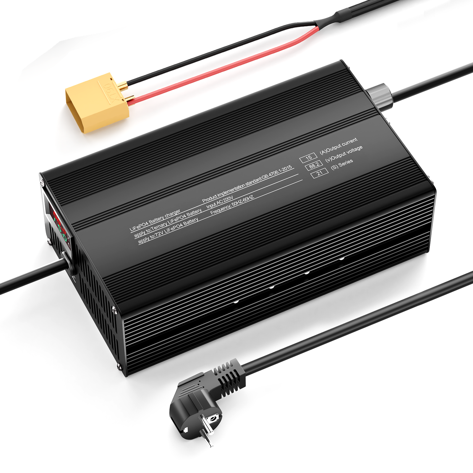 Suraziki 88,2 V 1-15 A Strom einstellbares Lithium-Batterieladegerät für 21S 77,7 V Li-Ionen-/ternäre Lithium-/Polymer-Batterien, E-Bike-Scooter-Batterieladegerät