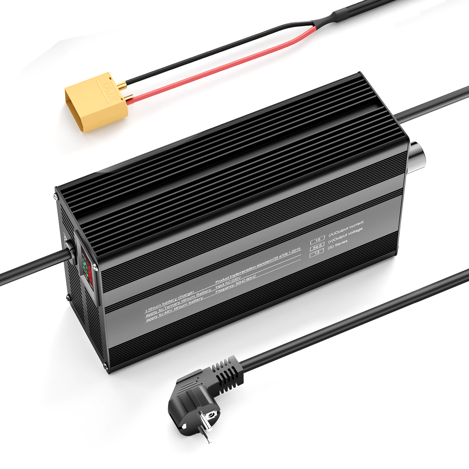 Suraziki 54.6V 1-15A Current Adjustable Lithium Battery Charger for 13S 48.1V Li-Ion/Ternary Lithium/Polymer Batteries, Ebike Scooter Battery Charger