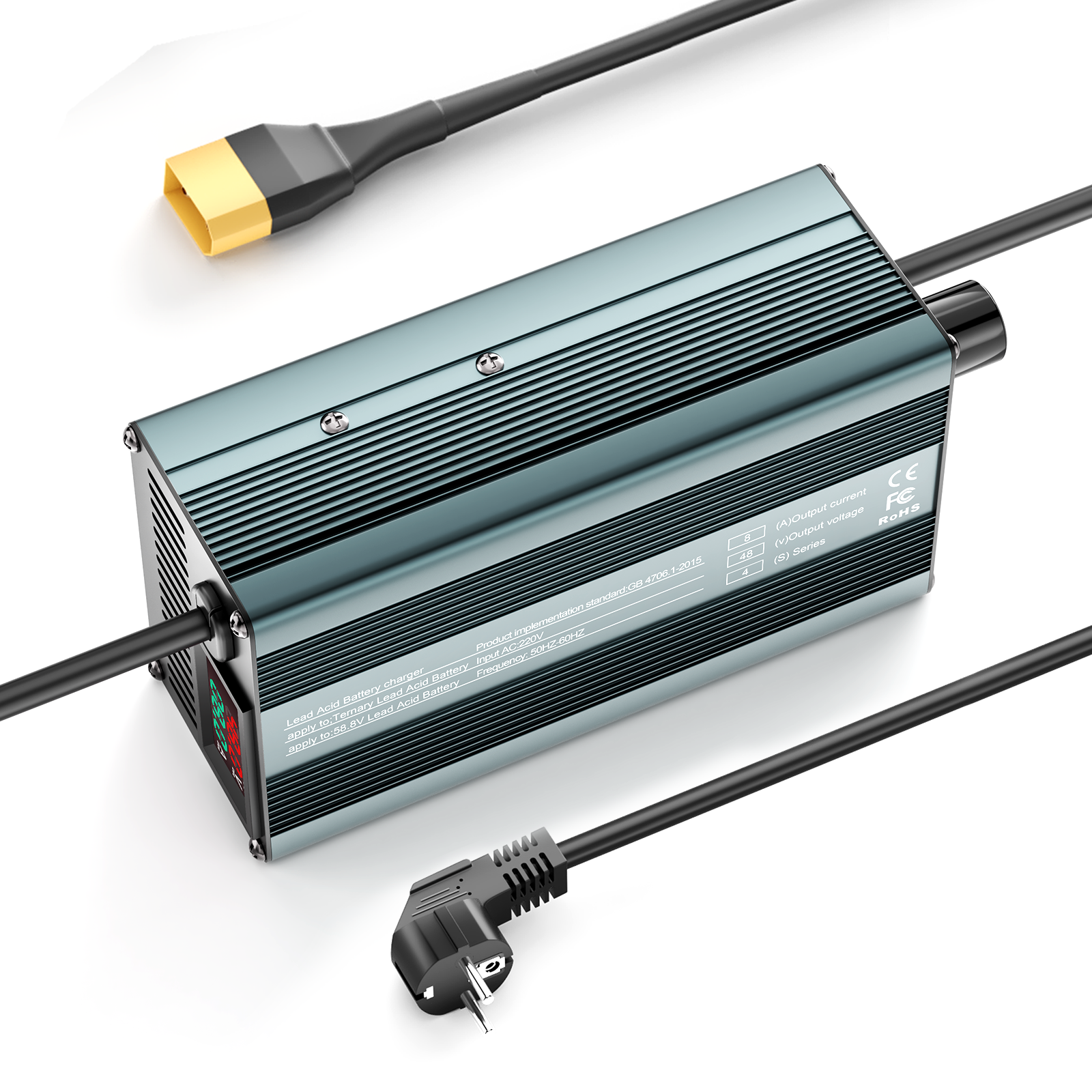 Suraziki 48 V 1–8 A Strom einstellbares Batterieladegerät, funktioniert mit allen Blei-Säure-Batterien (geflutet, versiegelt, AGM, Gel), LCD-Display, Kühlventilatoren, Gehäuse aus Aluminiumlegierung