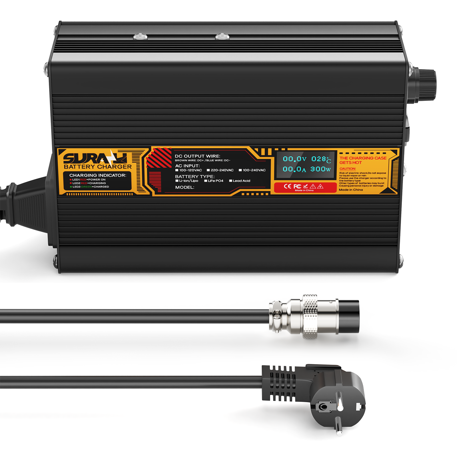 Suraziki LiFePO4 36.5V 6A Battery Charger for 32V Lithium Iron Phosphate Batteries, LED Display, Full Protection