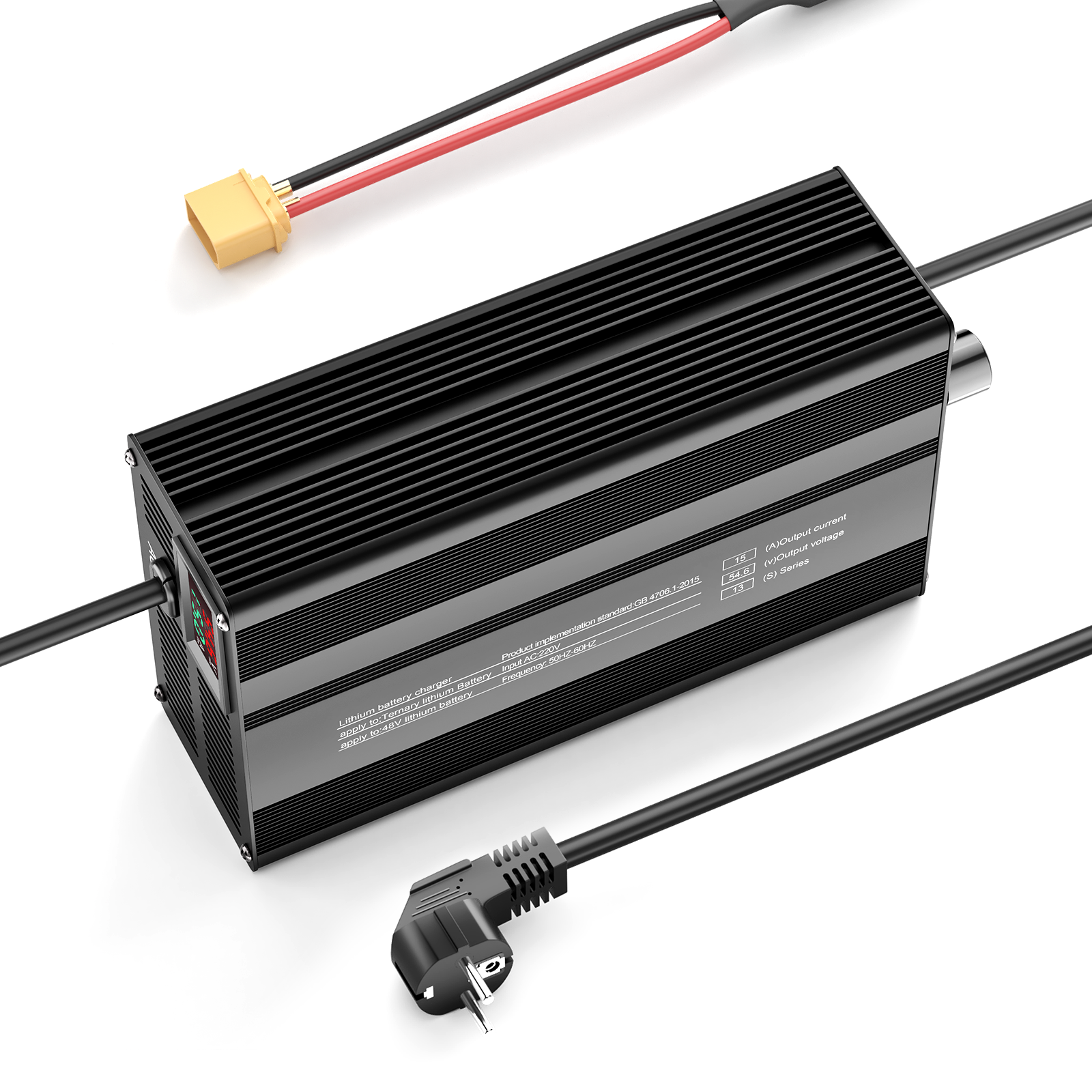 Suraziki 54.6V 1-15A Current Adjustable Lithium Battery Charger for 13S 48.1V Li-Ion/Ternary Lithium/Polymer Batteries, Ebike Scooter Battery Charger
