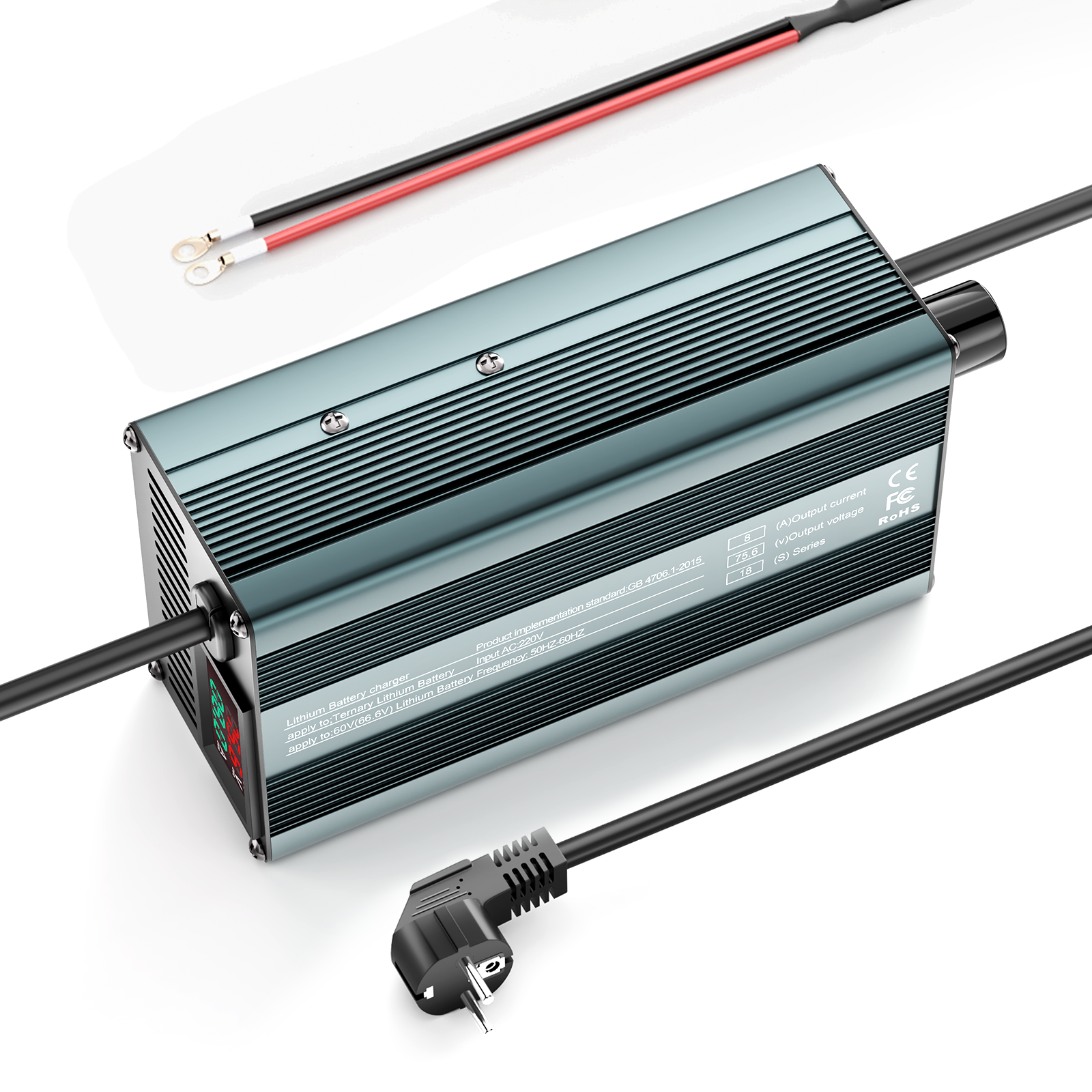 Suraziki 75,6V 1-8A justerbar litiumbatterioplader til 18S 66,6V Li-ion / ternært lithium / polymerbatteri, Ebike Scooter elektrisk motorcykel batterioplader