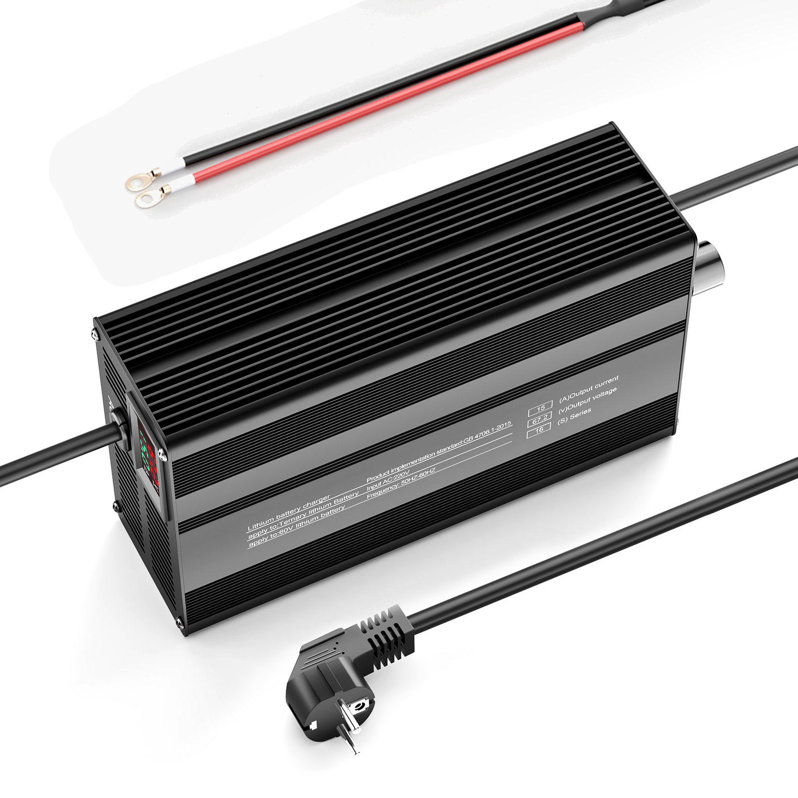 Suraziki 67.2V 1-15A justerbar litiumbatterioplader til 16S 59,2V Li-Ion/Ternære Lithium/Polymer Batterier, Ebike Scooter Batterioplader