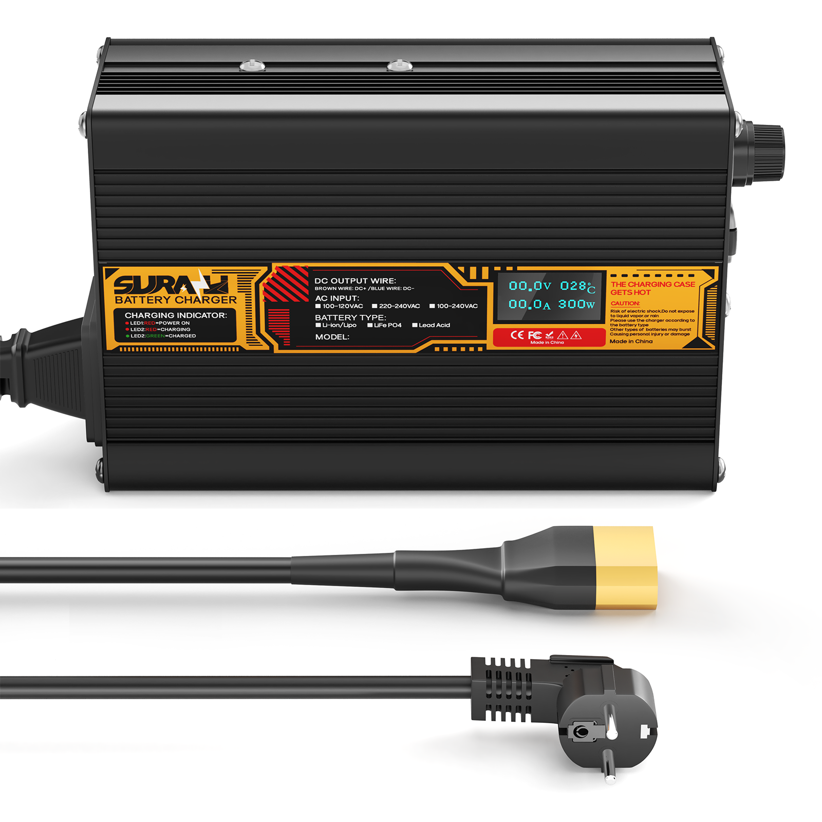 Suraziki Lithium 79.8V 3A Battery Charger for 70.3V Lithium-ion polymer batteries, LED Display, Full Protection，Aluminum alloy shell