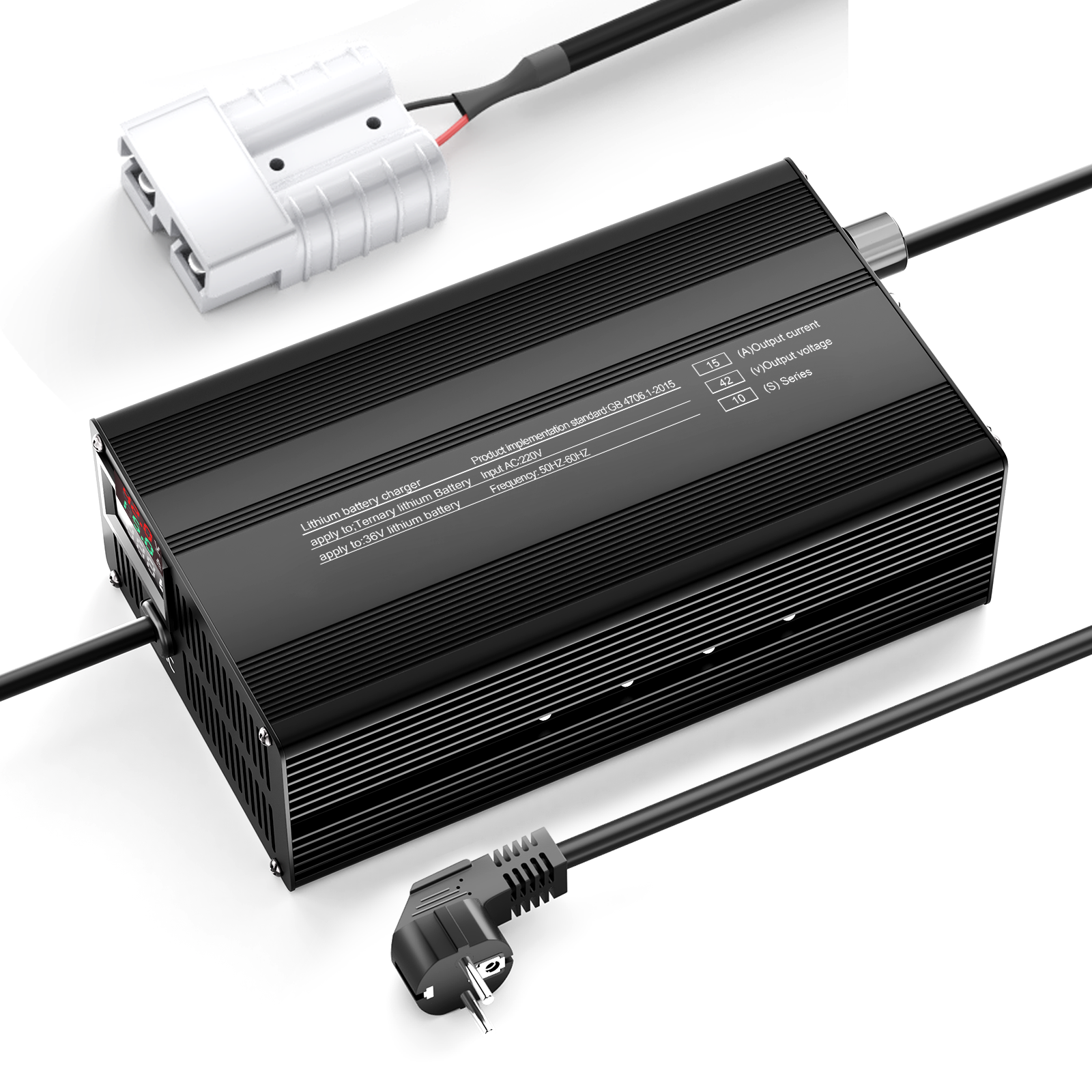 Suraziki 42V 1-15A Stromverstellbares Lithium-Batterieladegerät für 10S 37 V Li-Ionen-/ternäre Lithium-/Polymer-Batterien, E-Bike-Scooter-Batterieladegerät