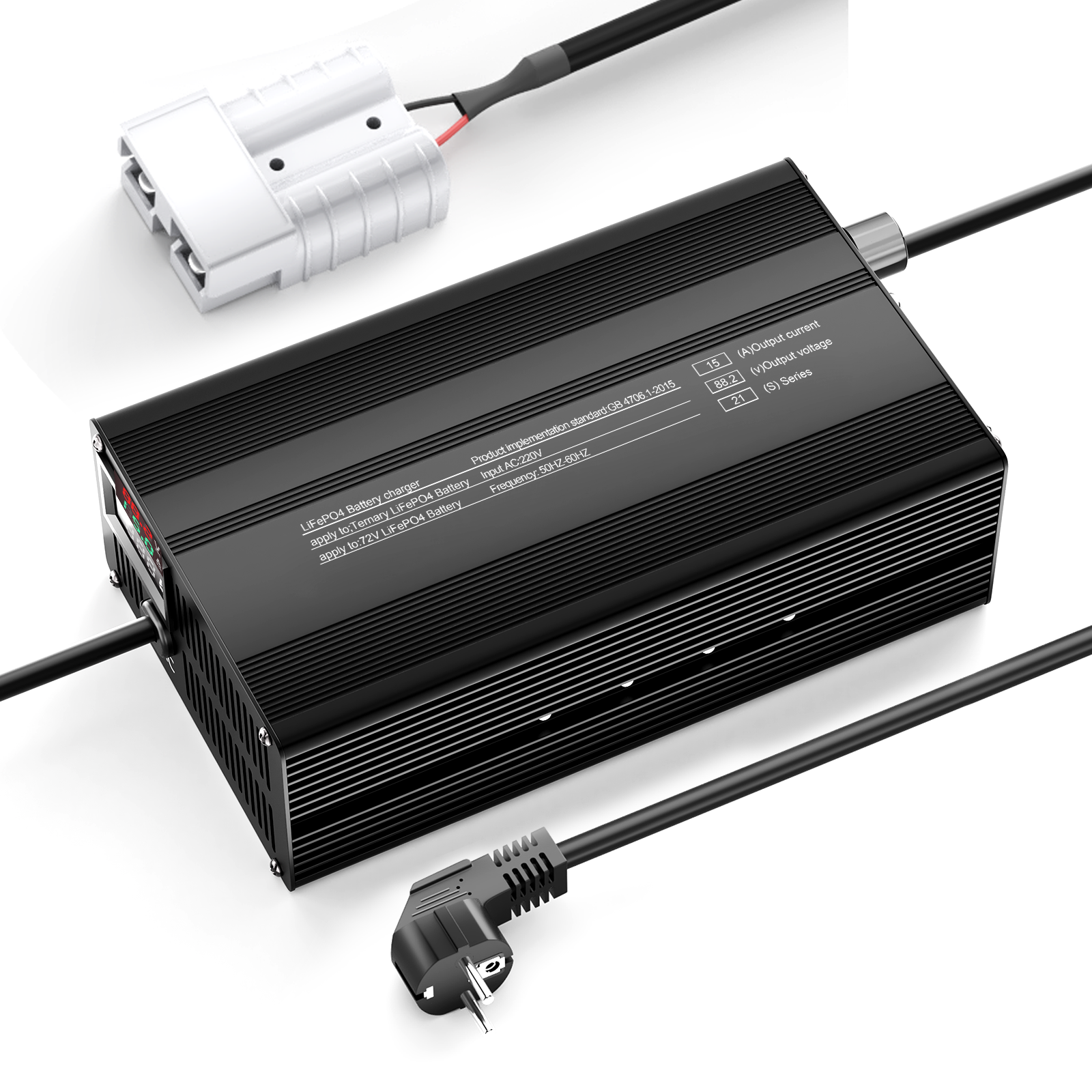 Suraziki 88,2 V 1-15 A Strom einstellbares Lithium-Batterieladegerät für 21S 77,7 V Li-Ionen-/ternäre Lithium-/Polymer-Batterien, E-Bike-Scooter-Batterieladegerät