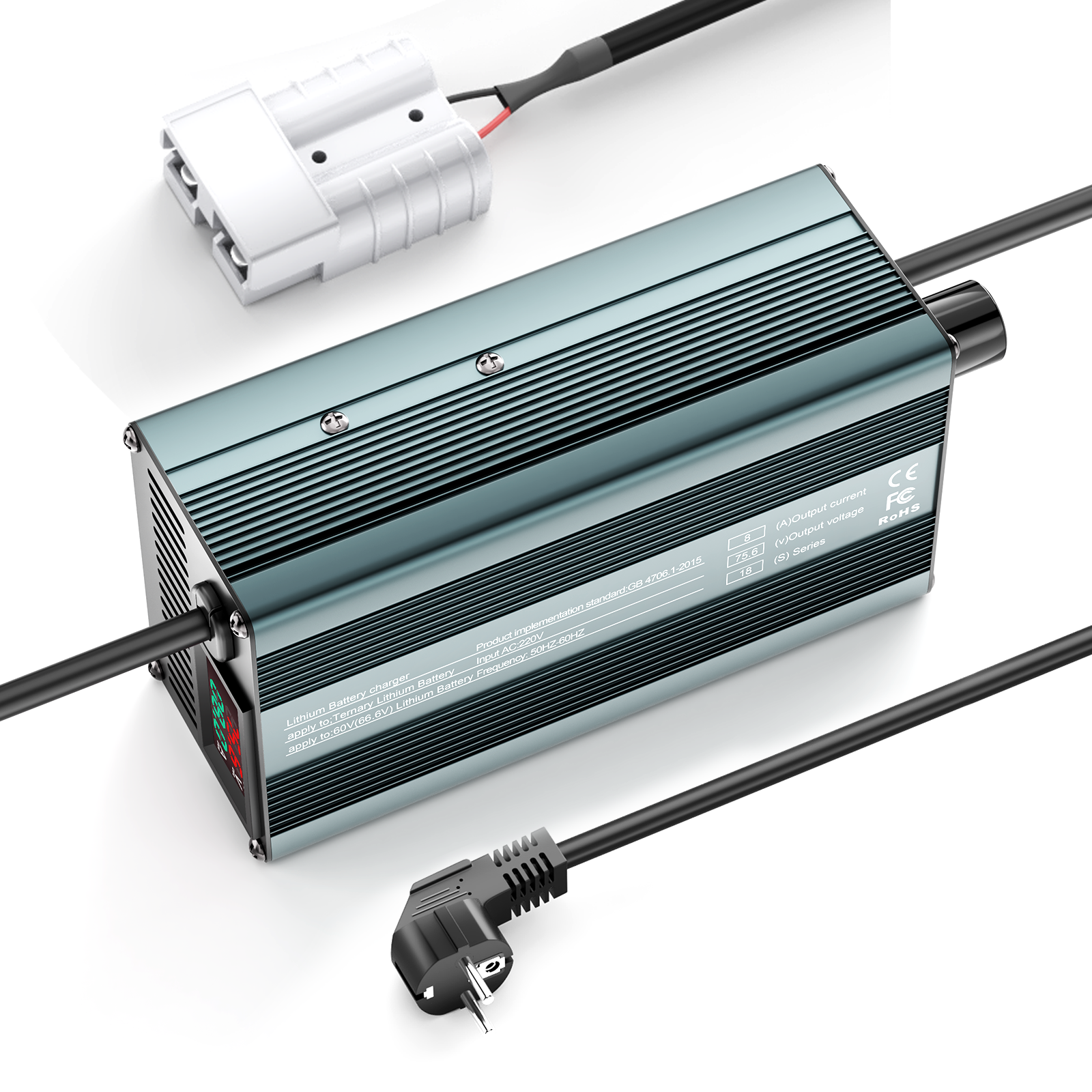 Suraziki 75,6V 1-8A justerbar litiumbatterioplader til 18S 66,6V Li-ion / ternært lithium / polymerbatteri, Ebike Scooter elektrisk motorcykel batterioplader