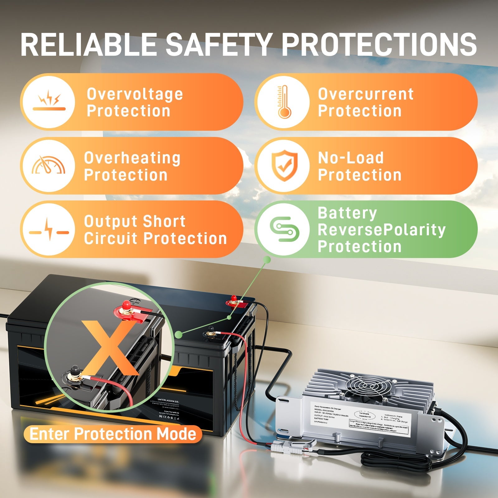 Suraziki 36V 25A Lithium Lifepo4 Batterioplader, 43,8V Ladespænding til 36V (38,4V) 12S Batteri, vandtæt, 0V BMS-aktivering, med låsekabel til elbiler, elcykler og golfvogne