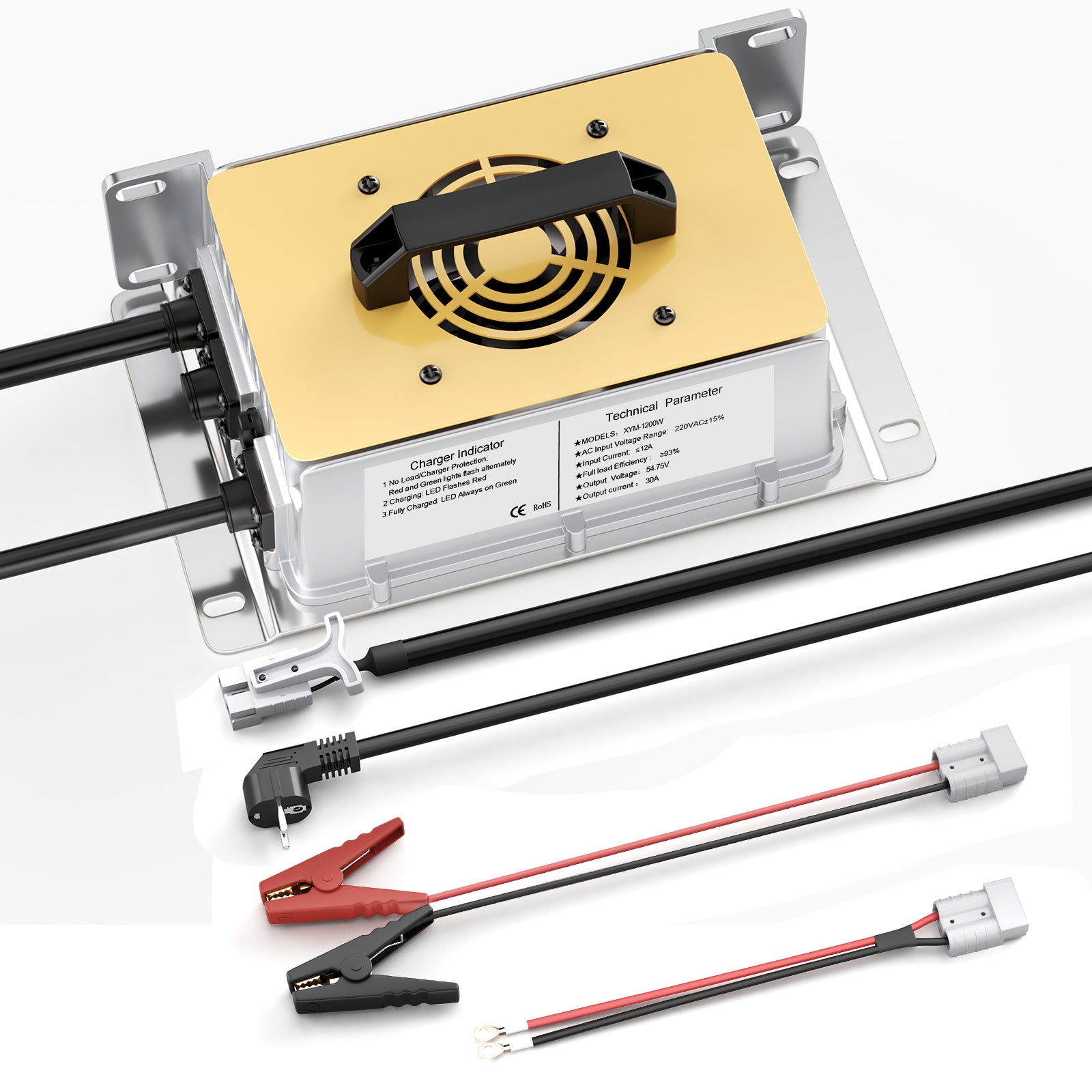 Suraziki 54.75V 30A LiFePO4-oplader til 48V 15S Litiumbatterier, vandtæt aluminiumshus, automatisk slukning, med ventilator