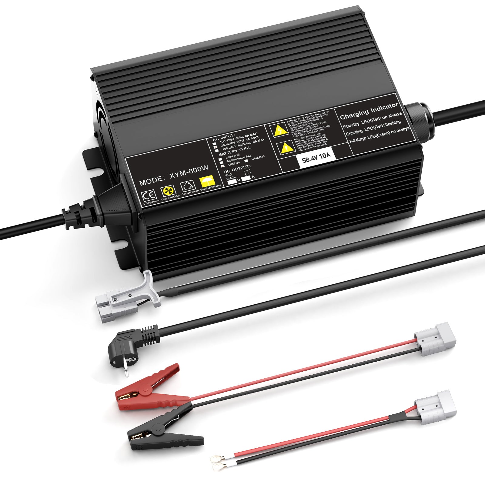 58.4V 10A Charger For 51.2V (48V) 16S LiFePO4 Battery 0V activation, automatic shutdown