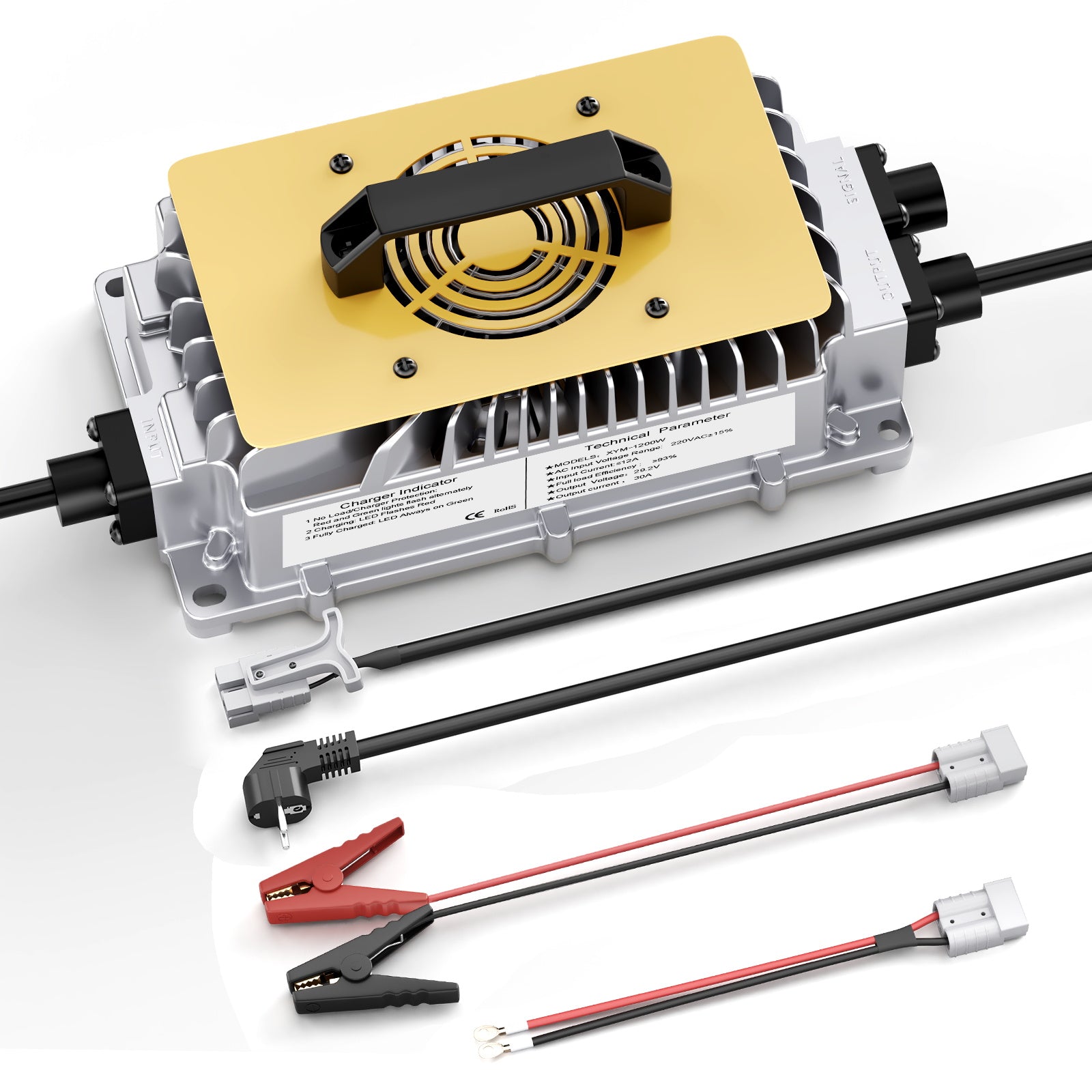29,2V 30A LiFePO4 batterioplader til 25,6V (24V) batterier, 0V BMS-aktivering, vandtæt oplader til golfvogne, både og autocampere, med fuld beskyttelse